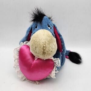 Disney Eeyore Holding a Heart Plush 8" Removable Tail Hard Flat Eyes Stuffed Toy